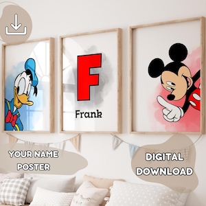 3 impresiones personalizadas de Mickey y sus amigos: Mickey Donald, impresiones para niños, póster personalizado para niñas, regalo para niños, baby shower, póster de decoración de guardería