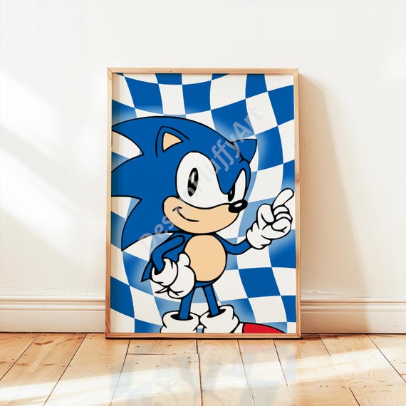 3 Sonic Checkered Posters - Sonic the Hedgehog, Prints for Kids, Birthday Gift Idea, Boys Room, Tails, Knuckles Poster, Minimalist Prints