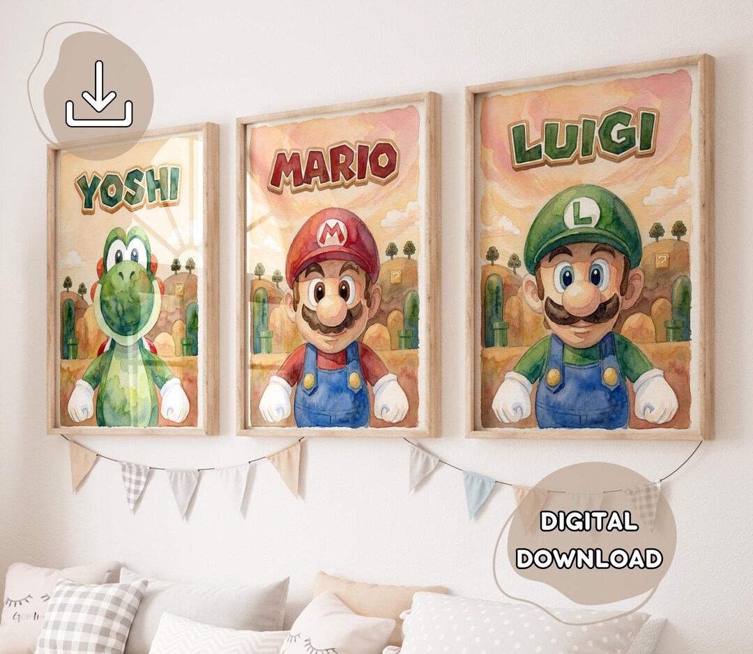 3 Retro Super Mario Bros Prints - Mario Wall Art, Gift for Kids ...