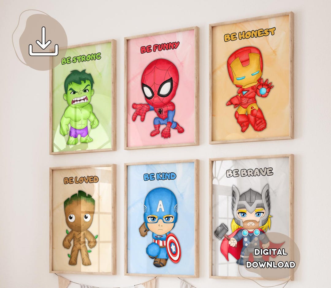 6 Affirmation Baby Superheroes Prints - Nursery Superheroes, Avengers ...