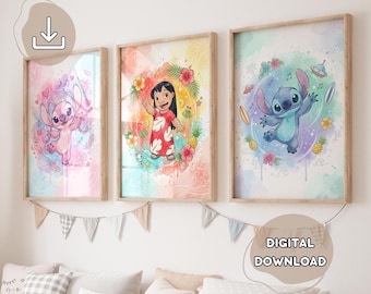3 Pastel Stitch Posters - Lilo & Stitch, Ohana Means Family, Stitch Wall Art, Digital Download, Stitch Printable Posters, Birthday Playroom