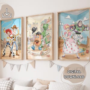 3 moderna leksaksinspirerade tryck - Toy Story småbarnsrum, tryck för barn, småbarn, pojkrum, Woody Buzz Lightyear, väggkonst för barnkammaren,