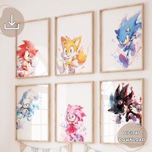 6 Gentle Sonic Drawing Prints - Sonic The Hedgehog, Tails Amy Rose Poster, Sonic Wall Art, Sonic Decoration Room, Baby Shower Gift, Digital