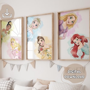 3 inspirerende prinsessenposters - Modern prinsessenthema, muurdecoratie voor de kinderkamer, meisjeskamerdecoratie, meisjesfeestje, verjaardagsdecoratie, digitale download