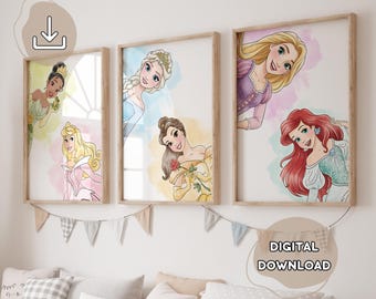 3 Inspired Princesses Posters - Modern Princess Theme, Nursery Wall Art, Girls Room Decor, Girls Party, Birthday Decor, Digital Download Art