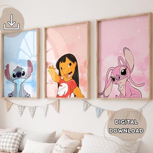 3 Watercolor Stitch Posters Lilo & Stitch, Ohana Means Family, Stitch Wall Art, Digital Download, Stitch Printable Posters, Nursery Wall Art