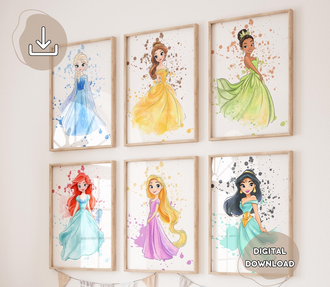6 Splash Princesses Drawing Posters - Kids Room Decor, Playroom ...