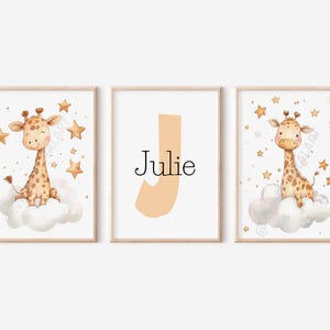 3 personalisierte Giraffen-Poster – Kinderzimmer-Dekoration, Drucke für Kinder, personalisierte Wandkunst, Kinderzimmer-Dekoration, Babyzimmer-Dusche, Kinderzimmer-Kunst