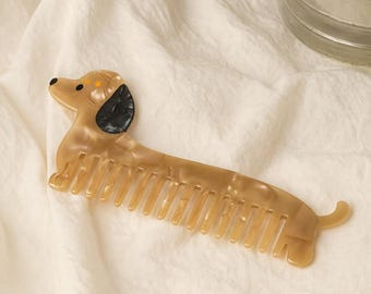 Dog Hair Comb: Tortoiseshell Acetate Puppy Design, Dog Lover Gift