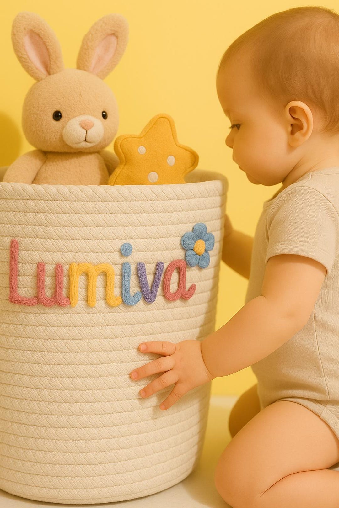 Toy Rope Baby Personalized Cotton Rope Baby Basket, Custom Name Toy Storage, Baby ...
