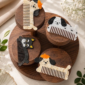 Hundehaarkamm: Schildpatt-Acetat, Welpenmotiv, Geschenk für Hundeliebhaber Bild 2