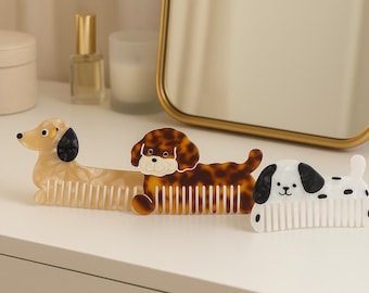 Peine para perros: diseño de cachorro de acetato de carey, regalo para amantes de los perros
