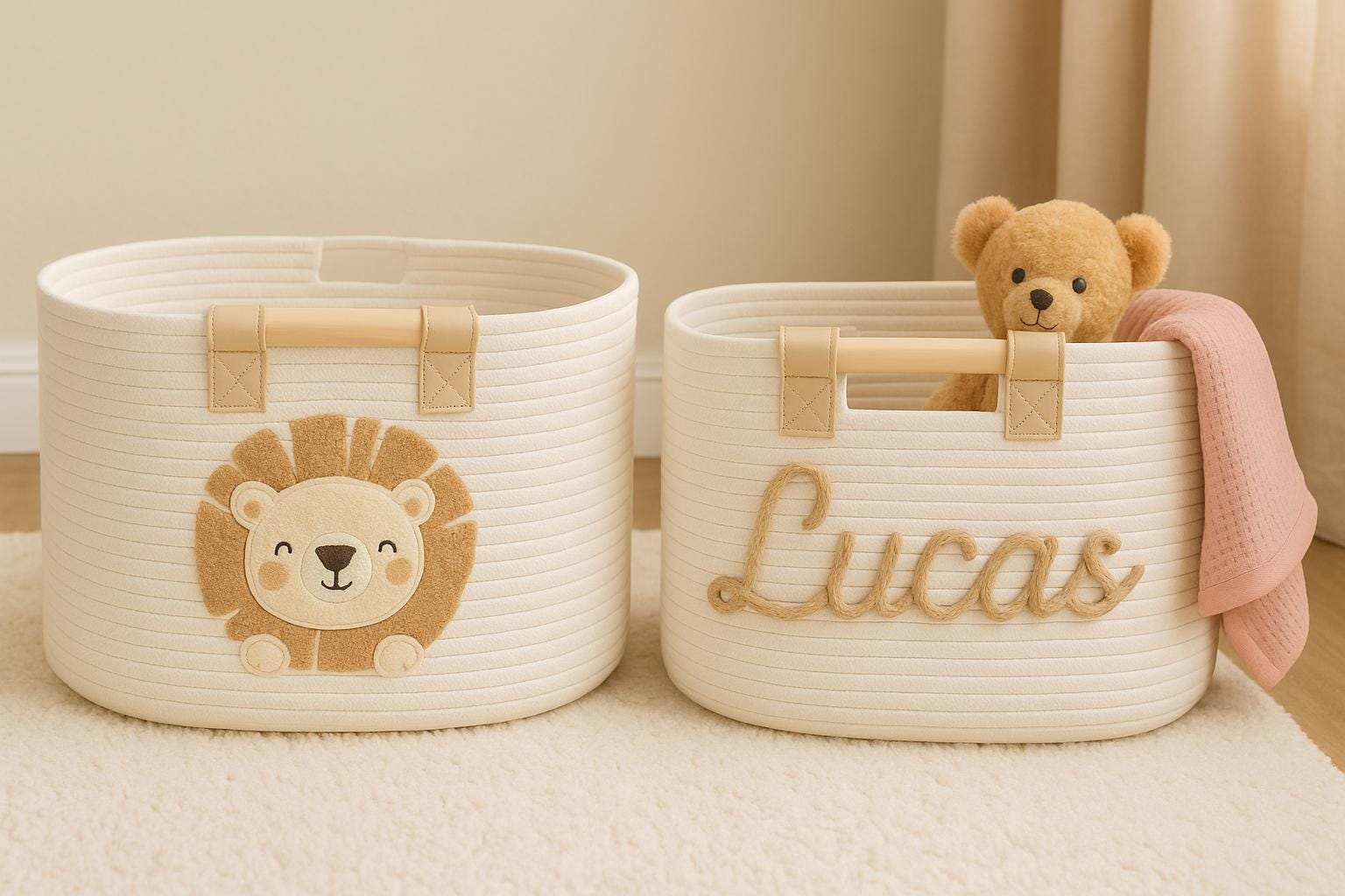 Personalized Cotton Rope Basket, Animal Toy Storage, Baby Shower Gift, Woven basket baby nuesery decor