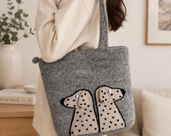 Handgefertigte Filzhandtasche mit Katzenmotiv, umweltfreundliches ländliches Motiv, ideales Geburtstagsgeschenk für Katzenliebhaber