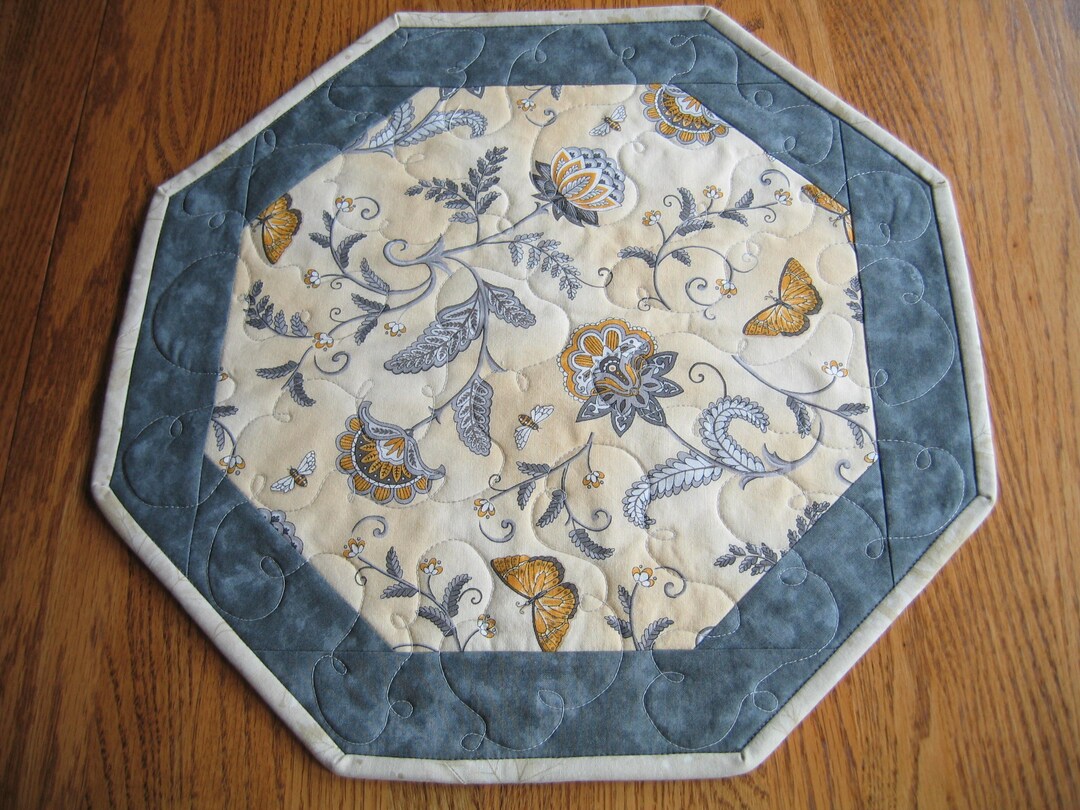 Quilted Octagon Centerpiece/placemat Yellow Gray Floral Etsy