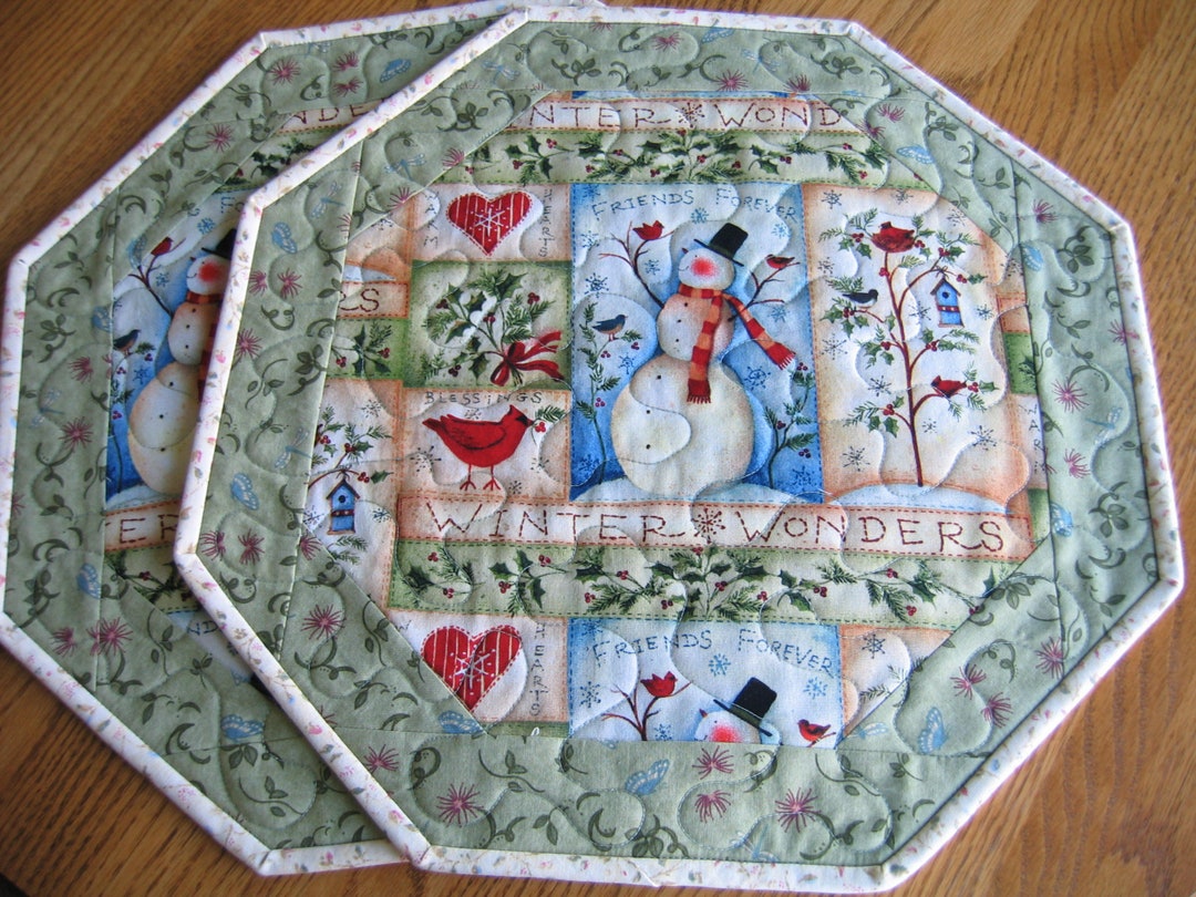 Quilted Octagon Placemats Snowmen Cardinals Choose 1 or 2 Etsy