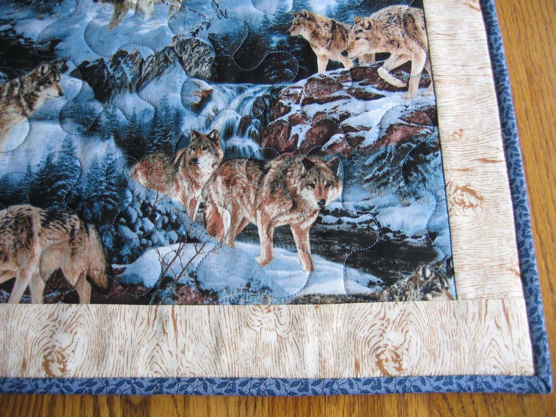 Quilted Placemats Wolves Cabin Decor Wildlife Blue Table Mats Etsy