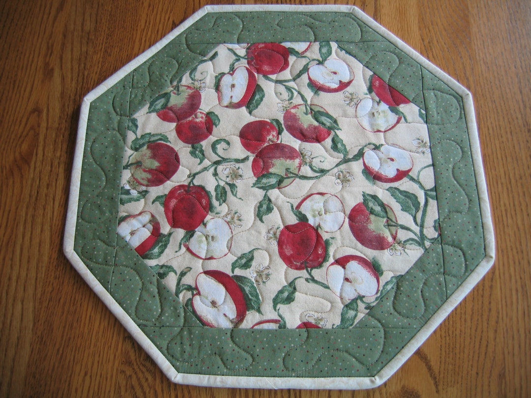 Quilted Octagon Centerpiece/placemats Apples Green Leaves Etsy
