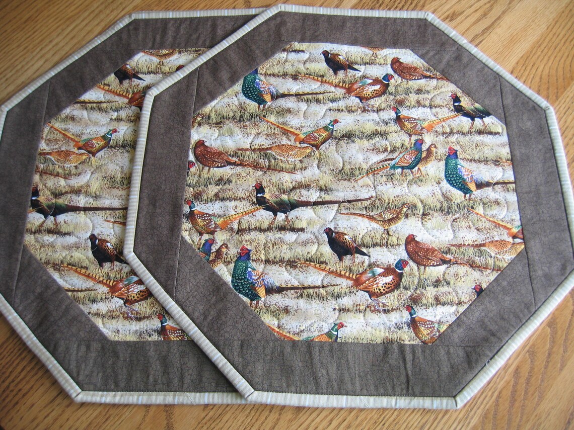 Quilted Octagon Placemats Pheasants Birds Choose 1 2 3 or Etsy