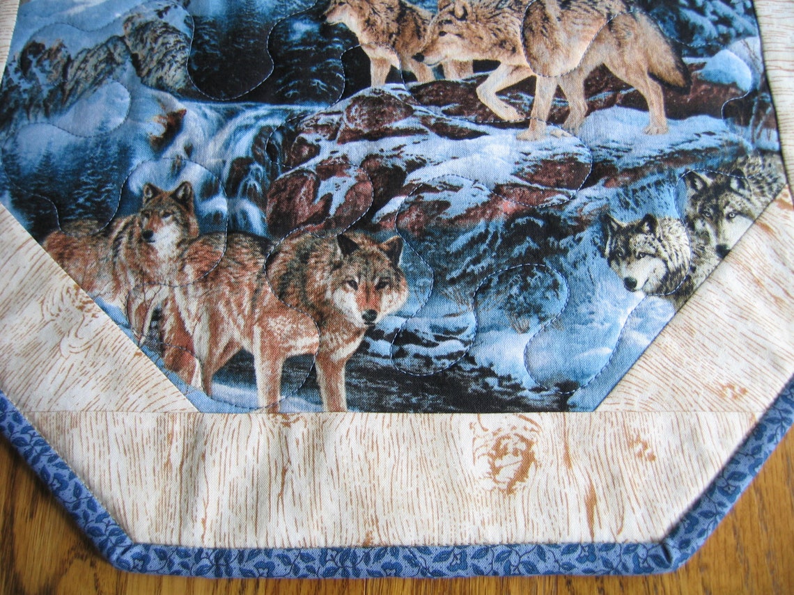 Quilted Placemats Wolves Cabin Decor Wildlife Blue Table Mats Etsy
