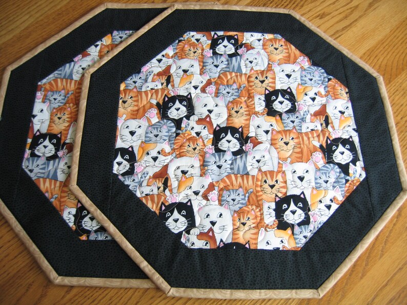 Quilted Octagon Placemats Cats Black Tan Choose 1 or 2 Etsy