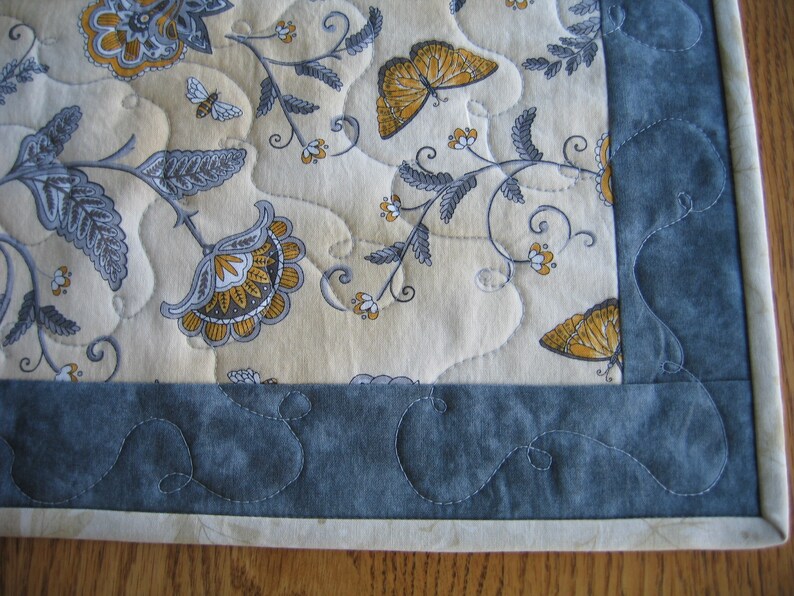 Quilted Table Runner Yellow Gray Floral Butterflies Floral Etsy