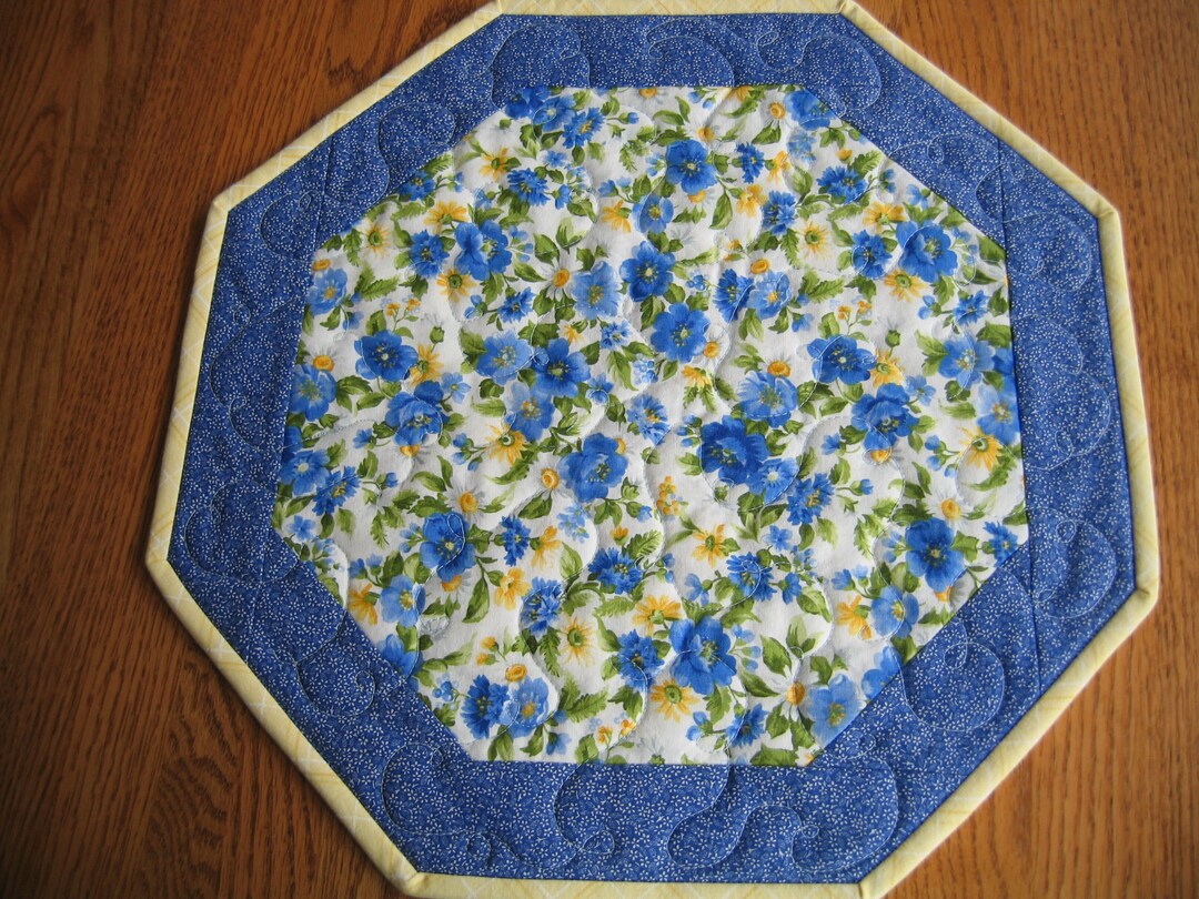 Quilted Octagon Centerpiece/placemats Blue Yellow Floral Etsy