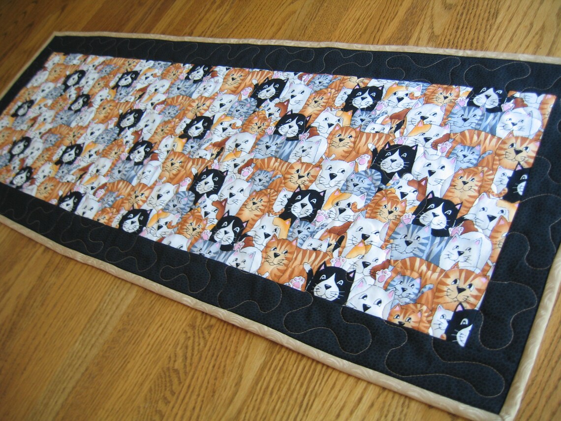 Quilted Table Runner Cats Orange White Black Cats 14 1/2 X Etsy