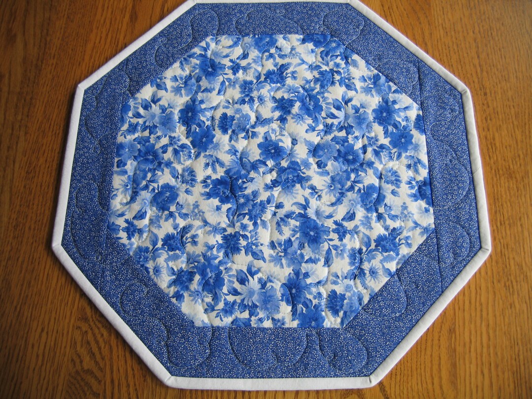 Quilted Octagon Centerpiece/placemats Blue Floral Choose 1 Etsy