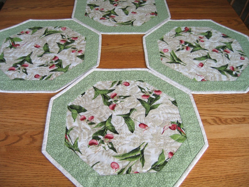 Quilted Octagon Placemats Lady Slipper Floral Decor Choose Etsy