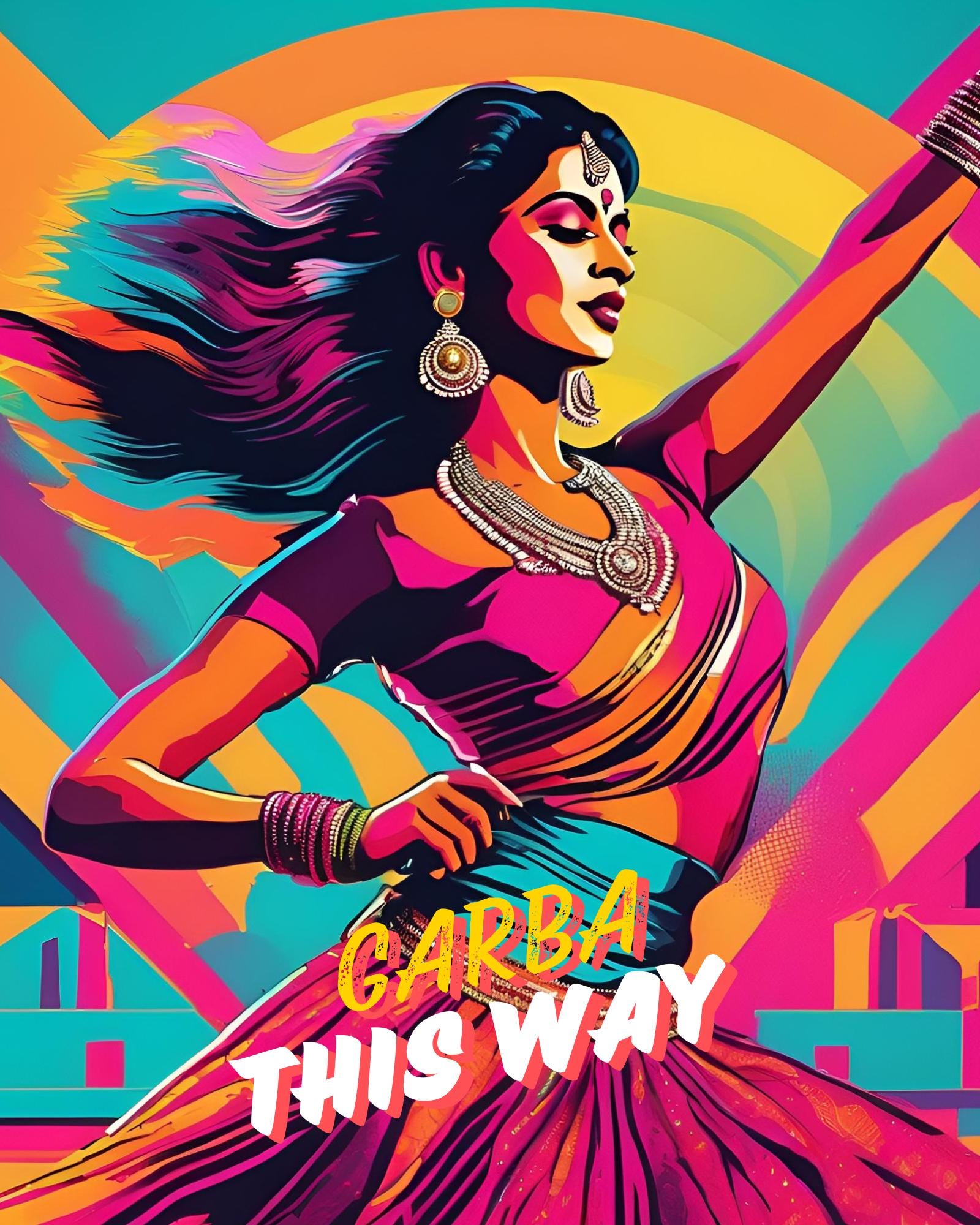 Gujarati Garba Pop Art Print: Colorful Desi Wall Art (Digital Download)