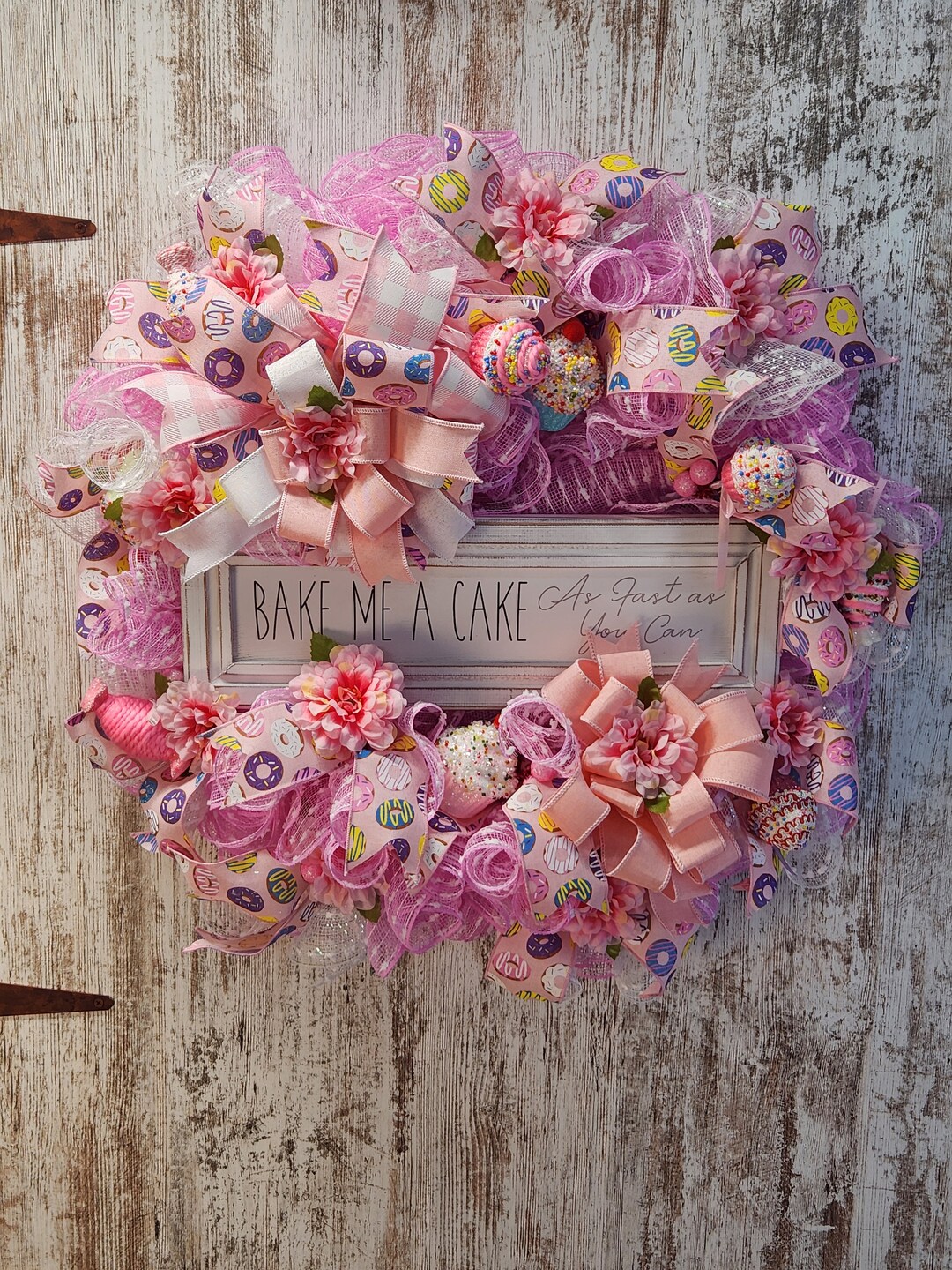 Cupcake Wreath Bake Me A Cake Wreath Pink Wreath Etsy