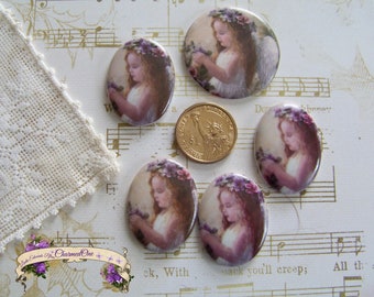 Handmade Cameos Porcelain Fired Decals Darling Fairy Angel Girl 5 1 round and 4 40x30 Last! 35.00 USA ships free