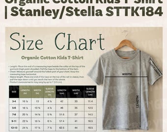 Stanley/Stella STTK184 Kids Organic Cotton T-Shirt Size Chart POD Branding - Digital Download