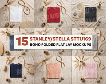 Stanley/Stella STTU169 Bio-Baumwolle T-Shirt Boho Flat Lay Mockup Bundle - digitaler Download