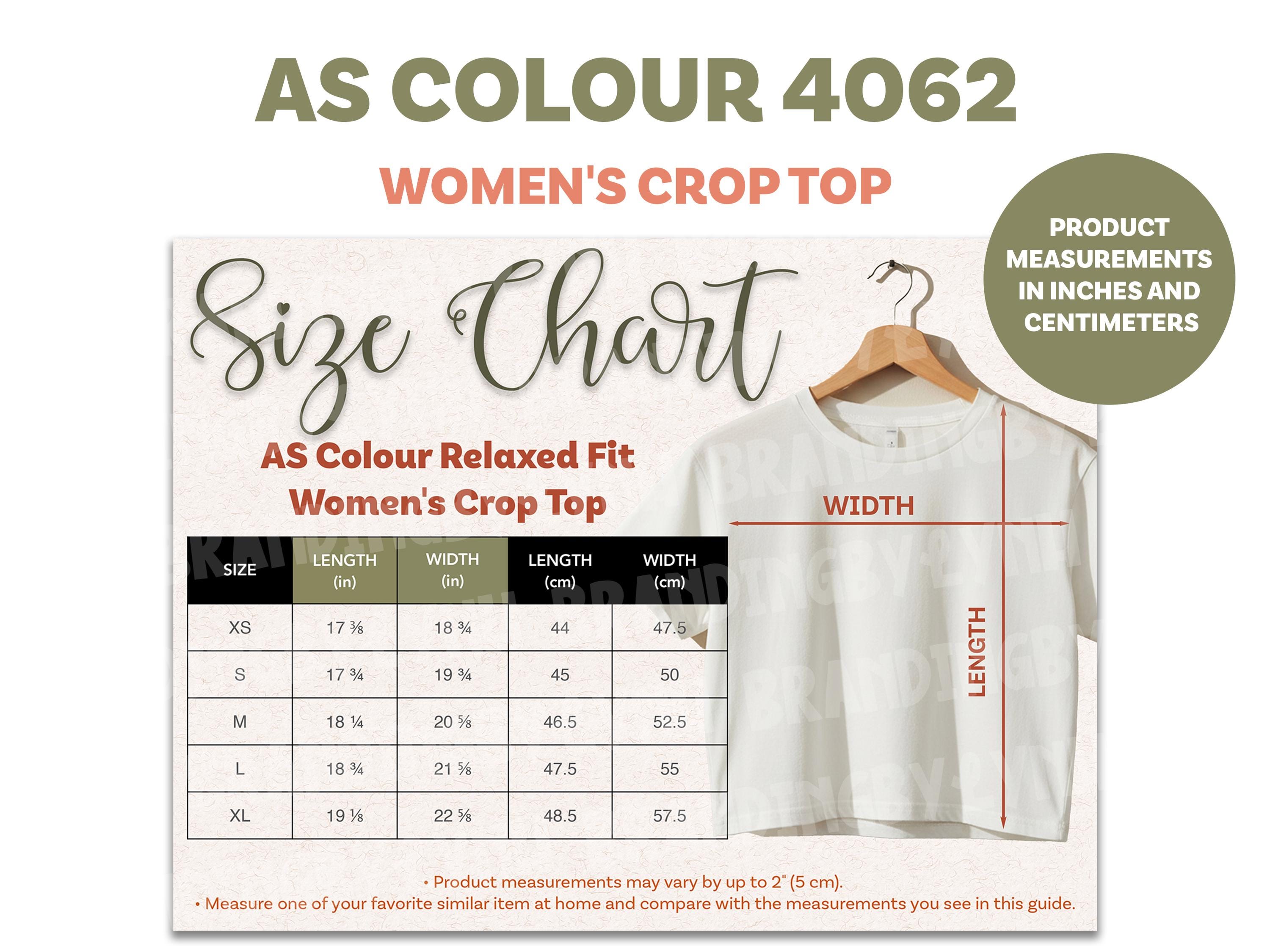 AS Colour 4062 Crop Top Size Chart Branding Size Guide (digital