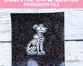 Halloween Fall Feltie Design, Spooky embroidery feltie PES EXP DST file. Skeleton dog sitting Feltie