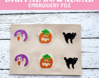 Halloween Fall Feltie Design, Spooky embroidery feltie PES EXP DST file. Fall ghost cat pumpkin sugar cookie Feltie