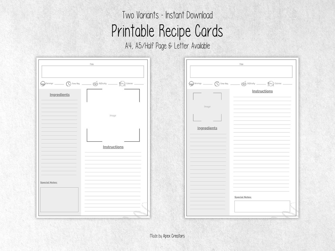 Recipe Book Template Digital Cookbook Planner Printable Recipe Card ...