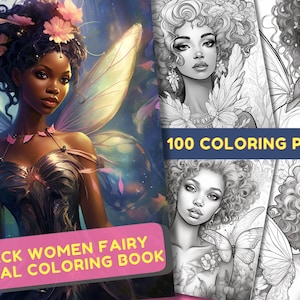 100 Black Women Fairy Coloring Book Vol 2, Printable PDF, Fantasy Halloween Horror Coloring Pages, Grayscale Coloring Book For Adults Kids