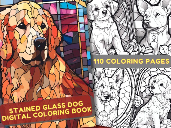 Stained Glass Dog Coloring Book: 110 Printable Pages (PDF)
