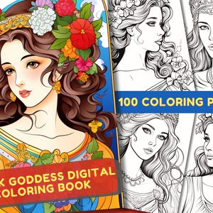 100 Greek Goddess Coloring Book, Printable PDF, Mythology Women Horror Halloween Coloring Pages, Grayscale Coloring Book For Adults Kids