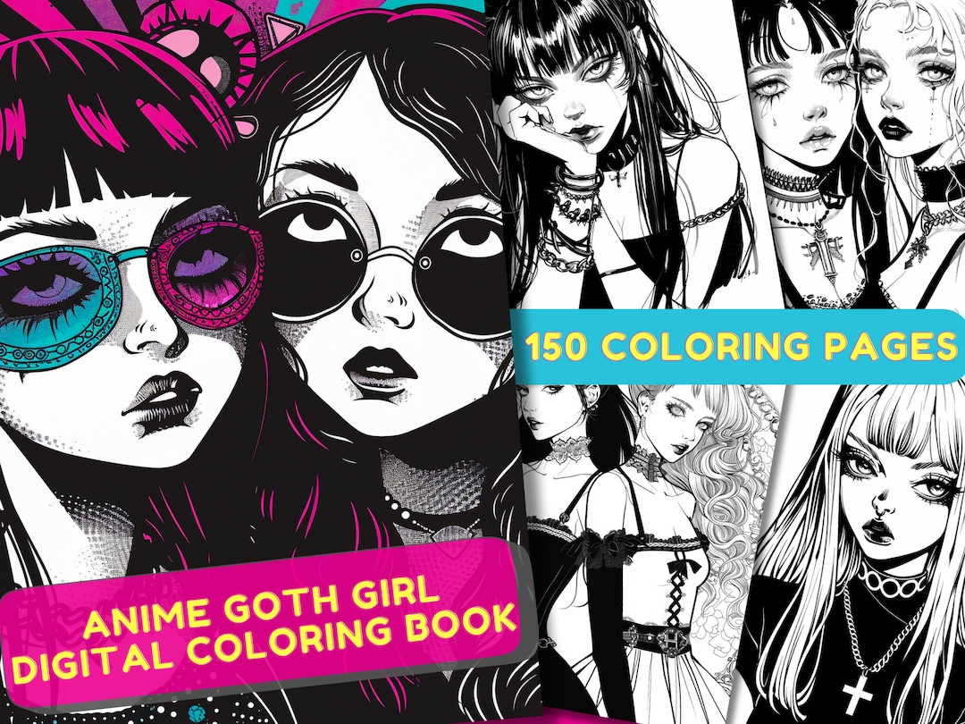 150 Anime Goth Girl Coloring Book, Printable PDF, Dark Fantasy Women ...