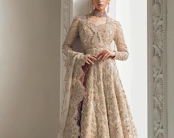 Handmade Embroidered Lehenga Maxi Dress: Pakistani Wedding Wear