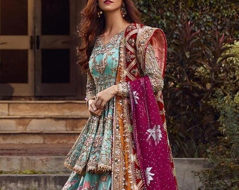 Sky Blue Embroidered Lengha: Pakistani Wedding Dress