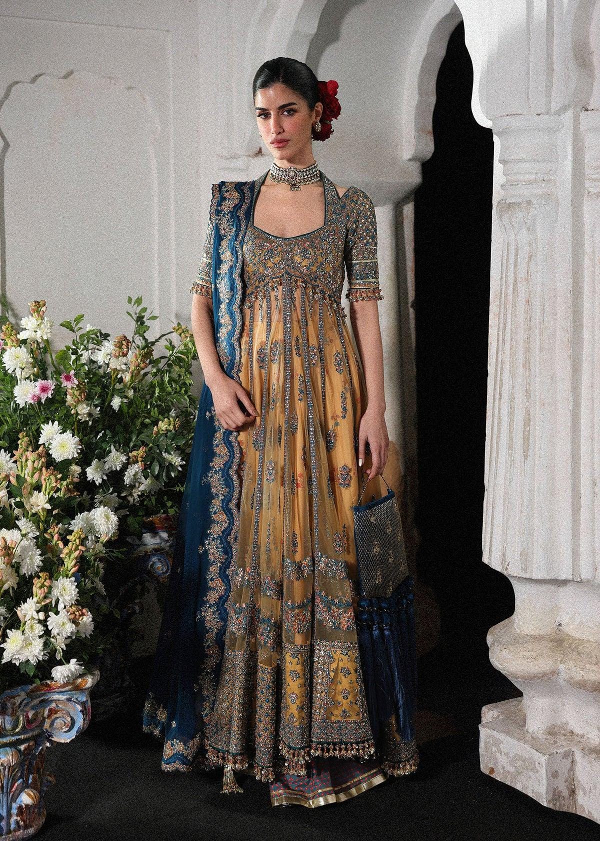 blue and gold pakistani dress Fancy Dress Blue And Gold Pakistani Dress Formal Dress New Dress 2019 For  Girl Party Wear