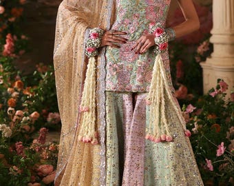 Handmade Embroidered Lehenga: Pakistani Indian Wedding Maxi