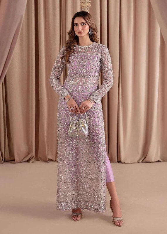 silver wedding dress pakistani White and silver nikkah dress