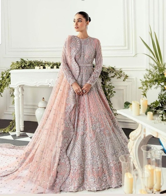indian embroidered maxi dress Heavily Embellished Designer Indian Chiffon Maxi Dress for Bride LARGE main image 0