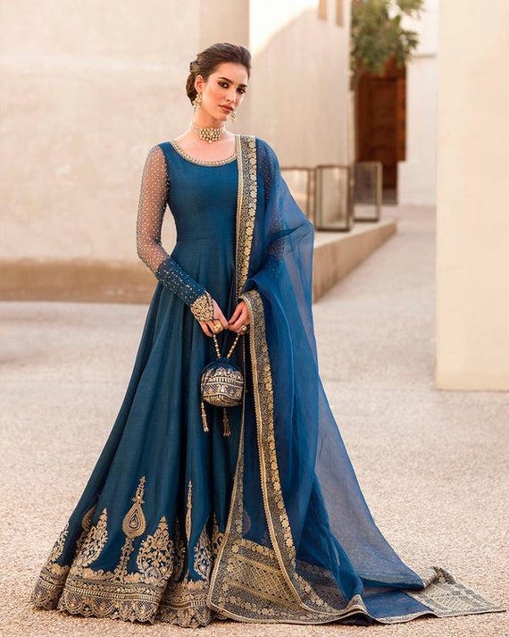 Embroidered Raw Silk Pakistani Maxi Dress: Wedding Formal Wear - Etsy Embroidered Raw Silk Pakistani Maxi Dress: Wedding Formal Wear - Etsy